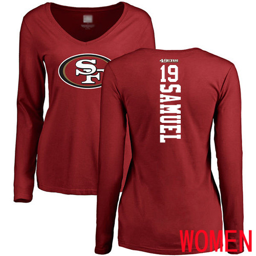 San Francisco 49ers Red Women Deebo Samuel Backer #19 Long Sleeve NFL T Shirt